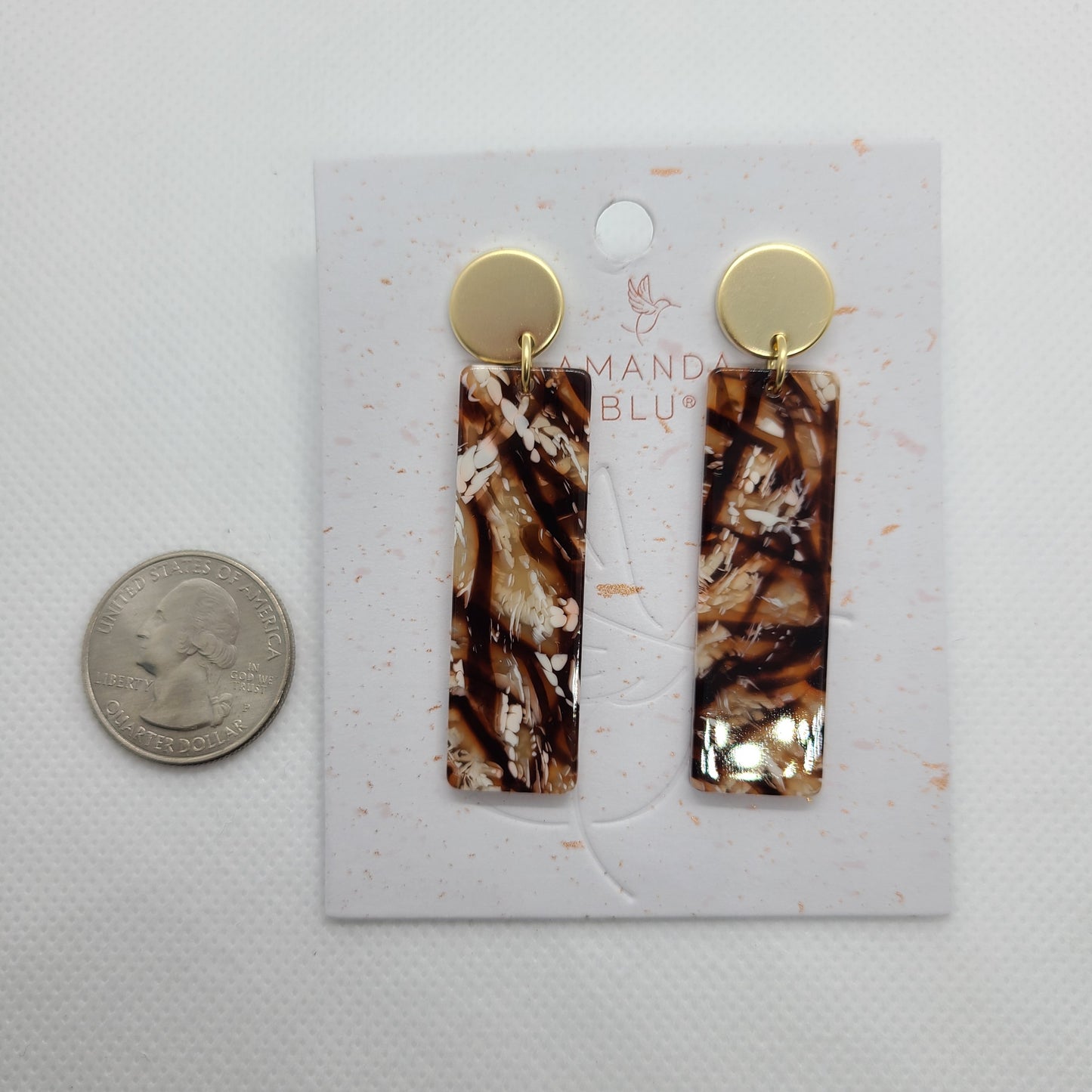 Long Rectangular Drop Earrings, 18K Gold Plated