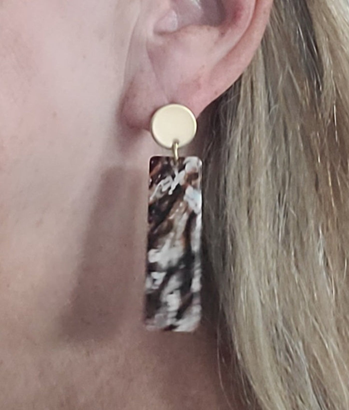 Long Rectangular Drop Earrings, 18K Gold Plated