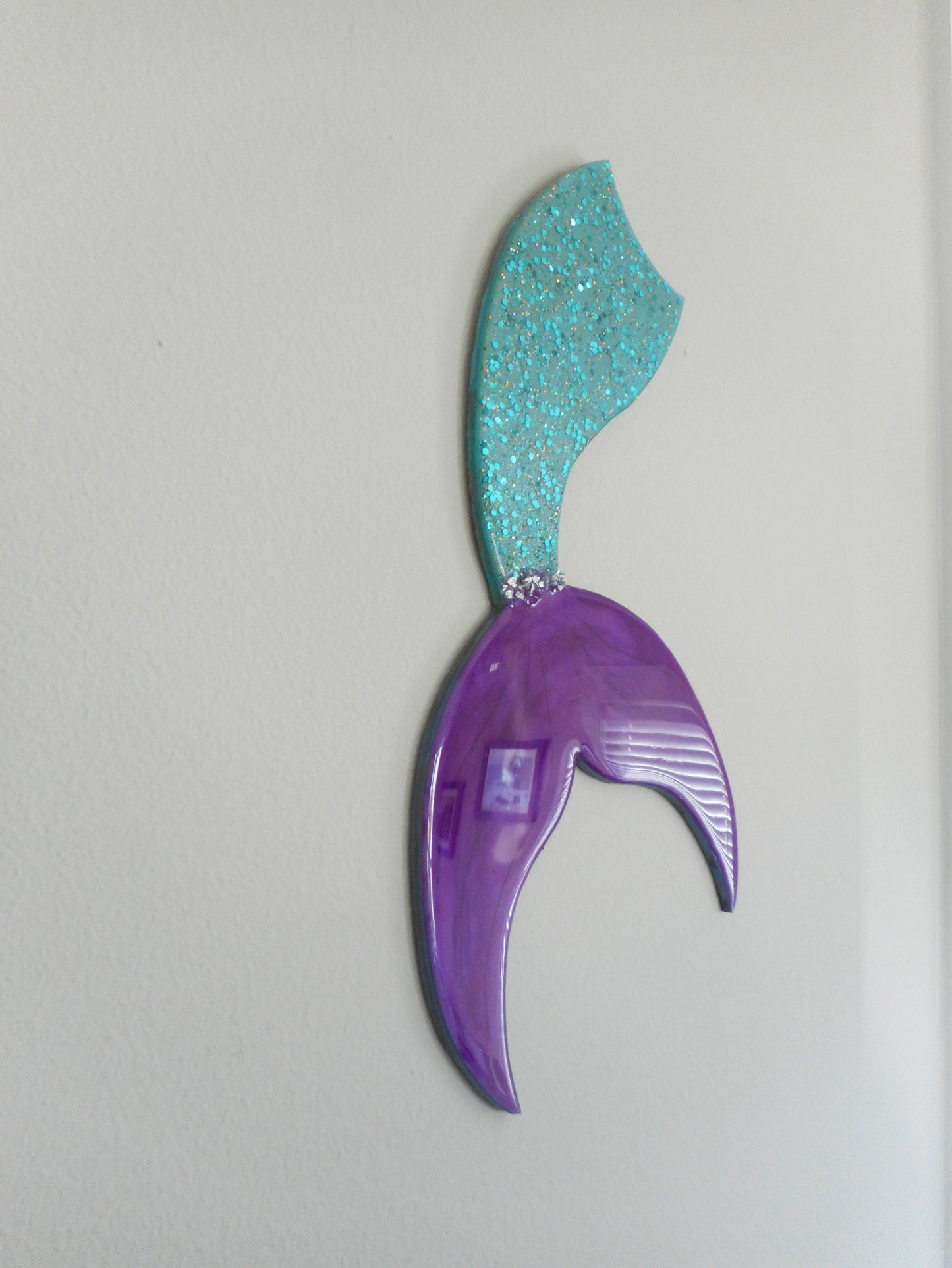 Resin Wall Art, Mermaid Tail, Sparkling Green and Purple