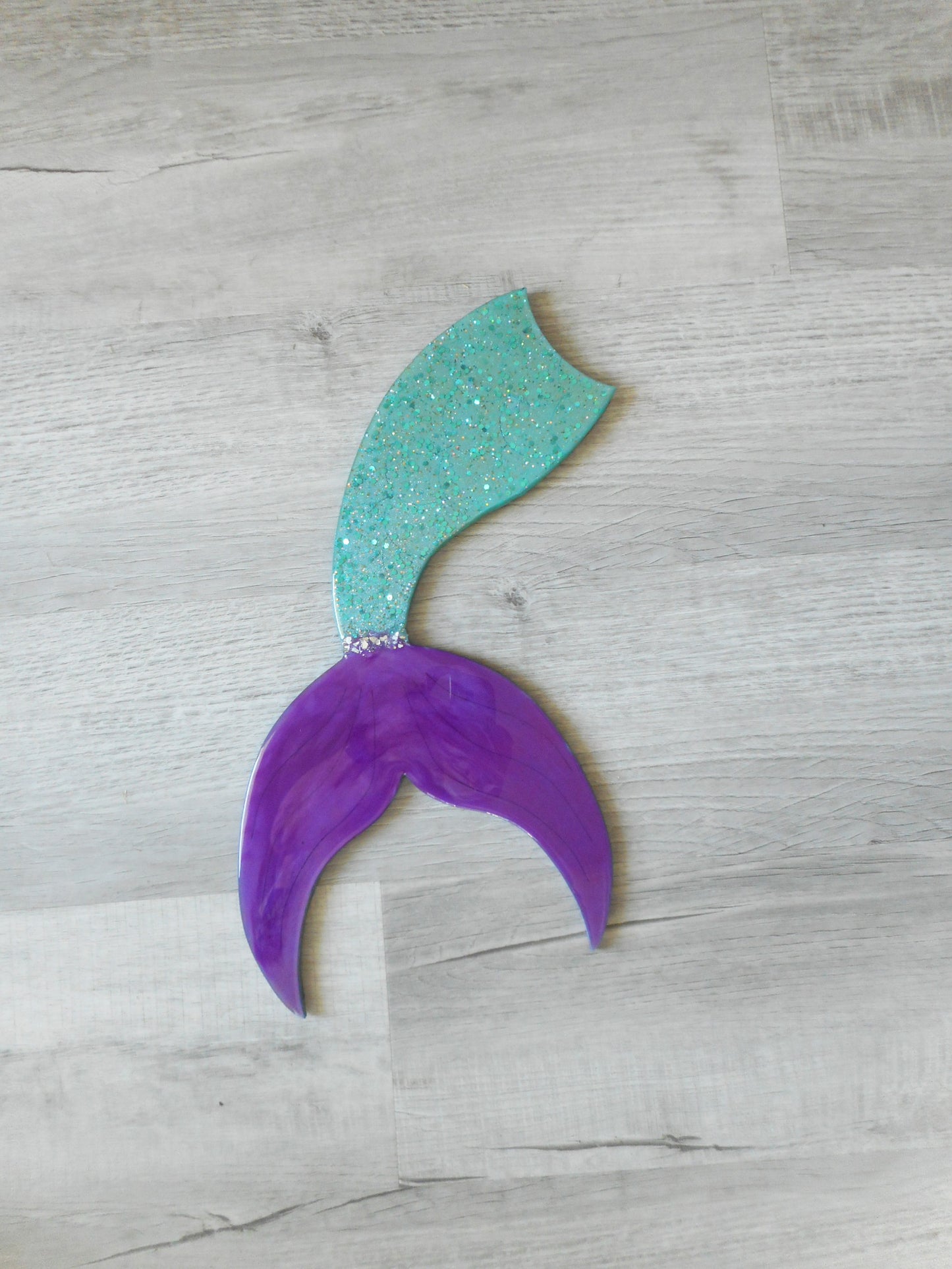 Resin Wall Art, Mermaid Tail, Sparkling Green and Purple