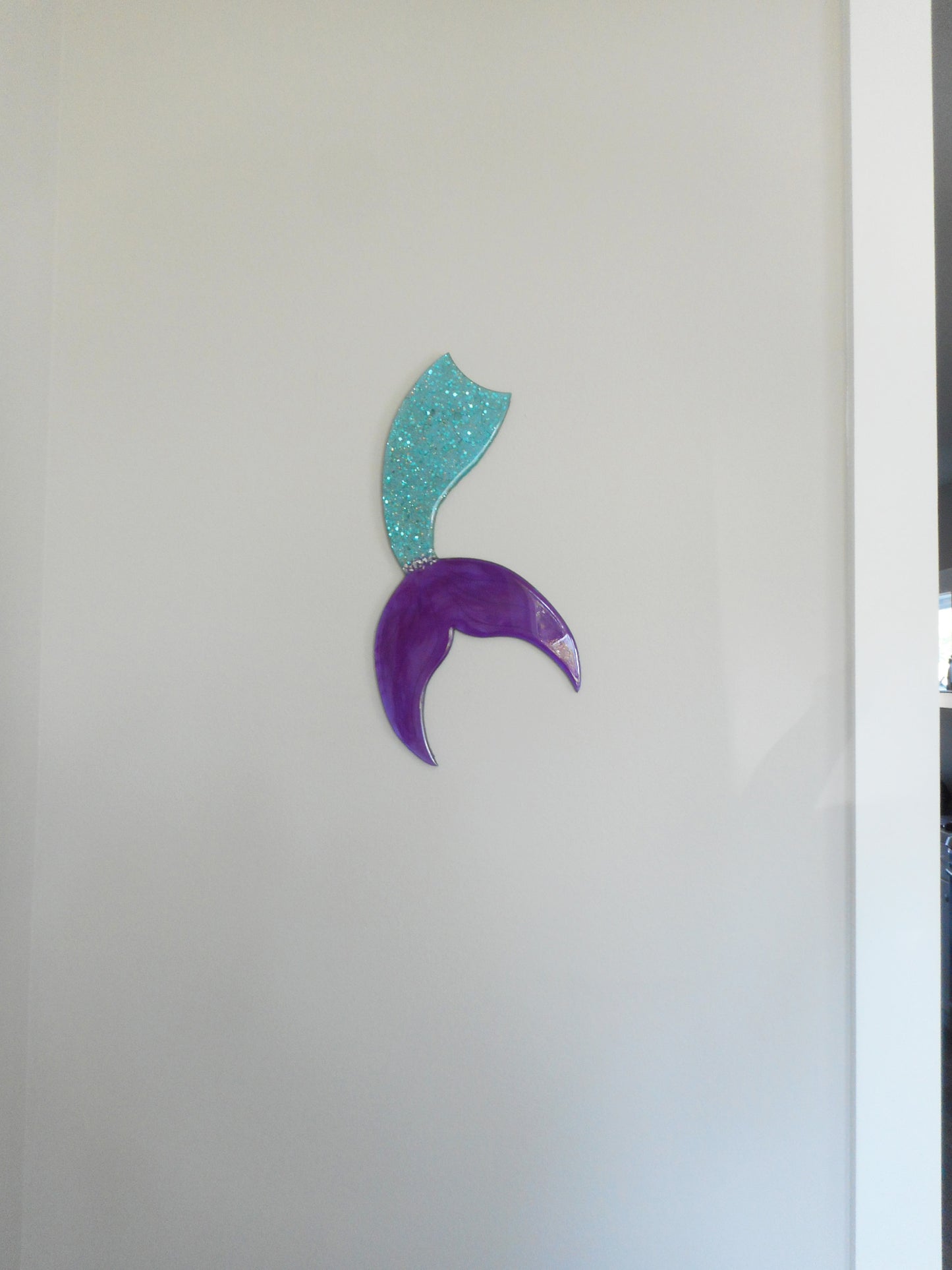 Resin Wall Art, Mermaid Tail, Sparkling Green and Purple