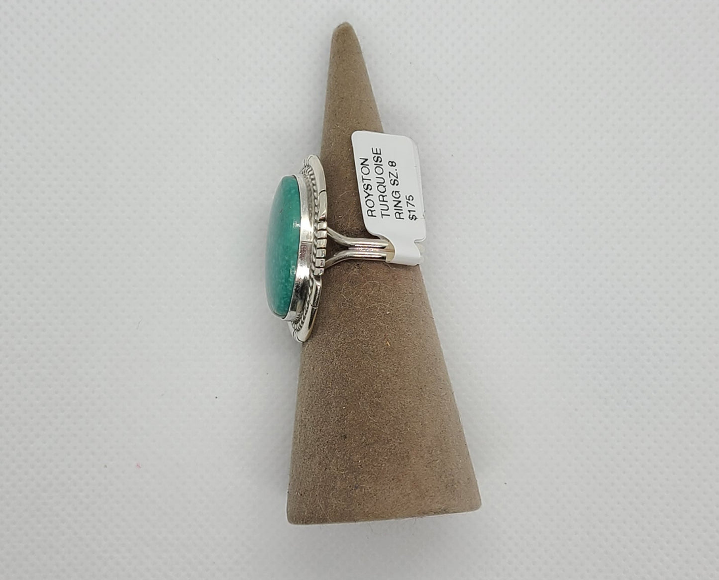 Royston Turquoise Ring, Large Oval, Sterling Silver, Size 8