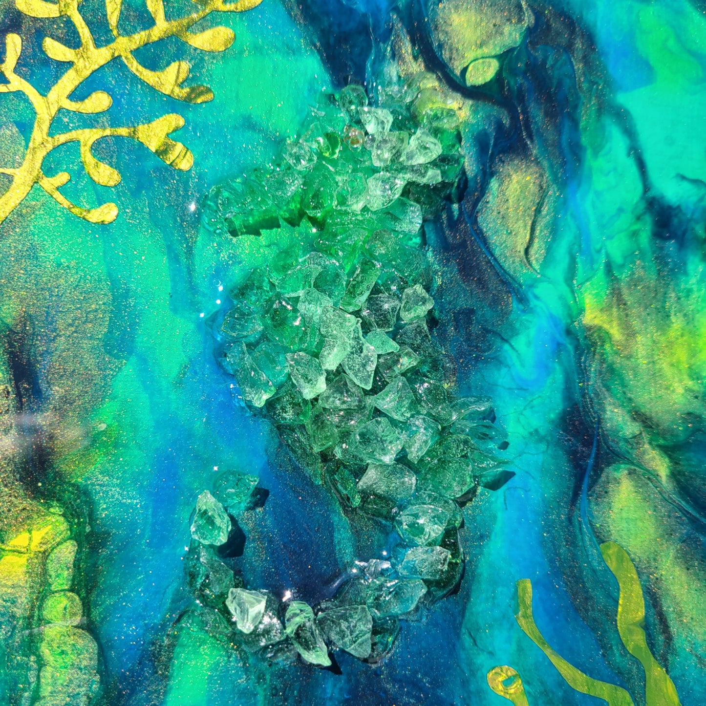 Crushed Glass Seahorse, Underwater Scene Artwork