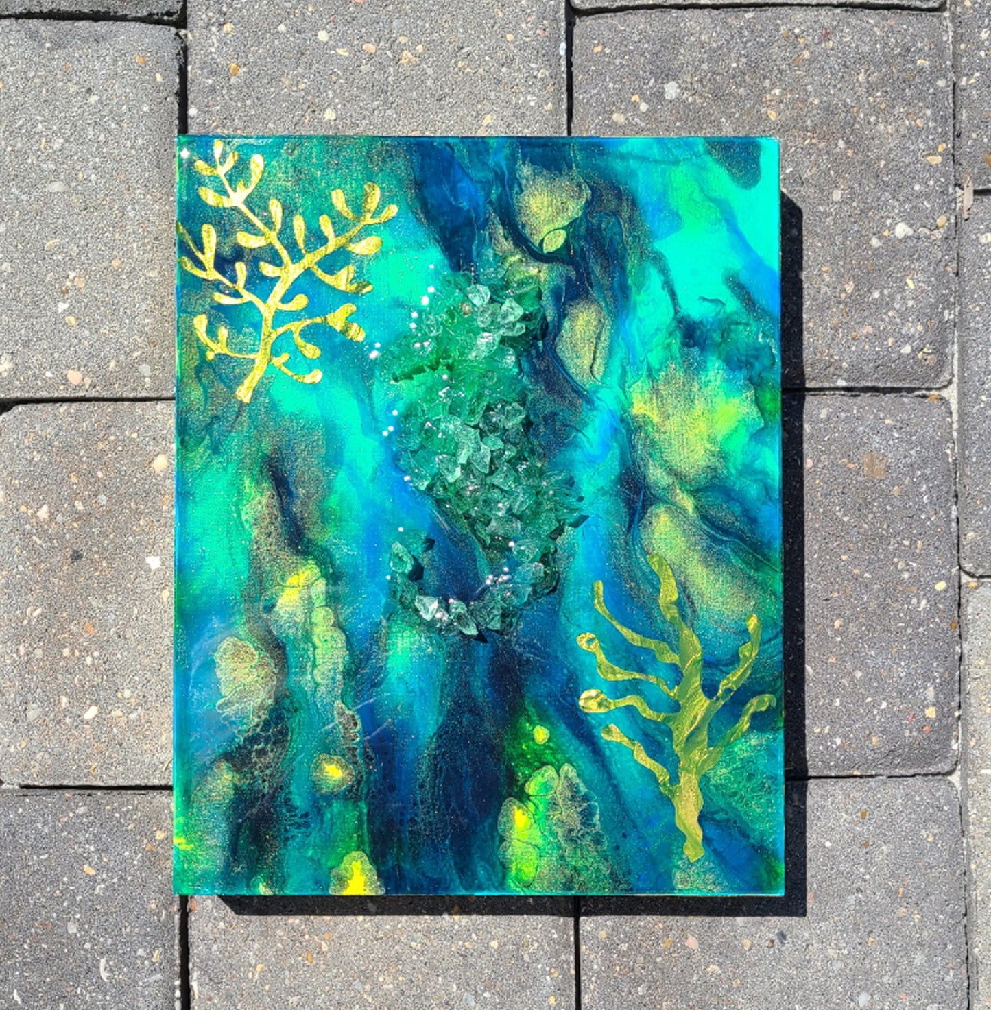 Crushed Glass Seahorse, Underwater Scene Artwork