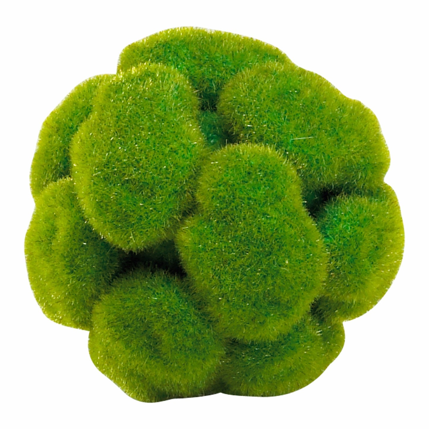 Small round chunky moss sphere. 5.25 x 5.25 inches. Lightweight. Vibrant Green.