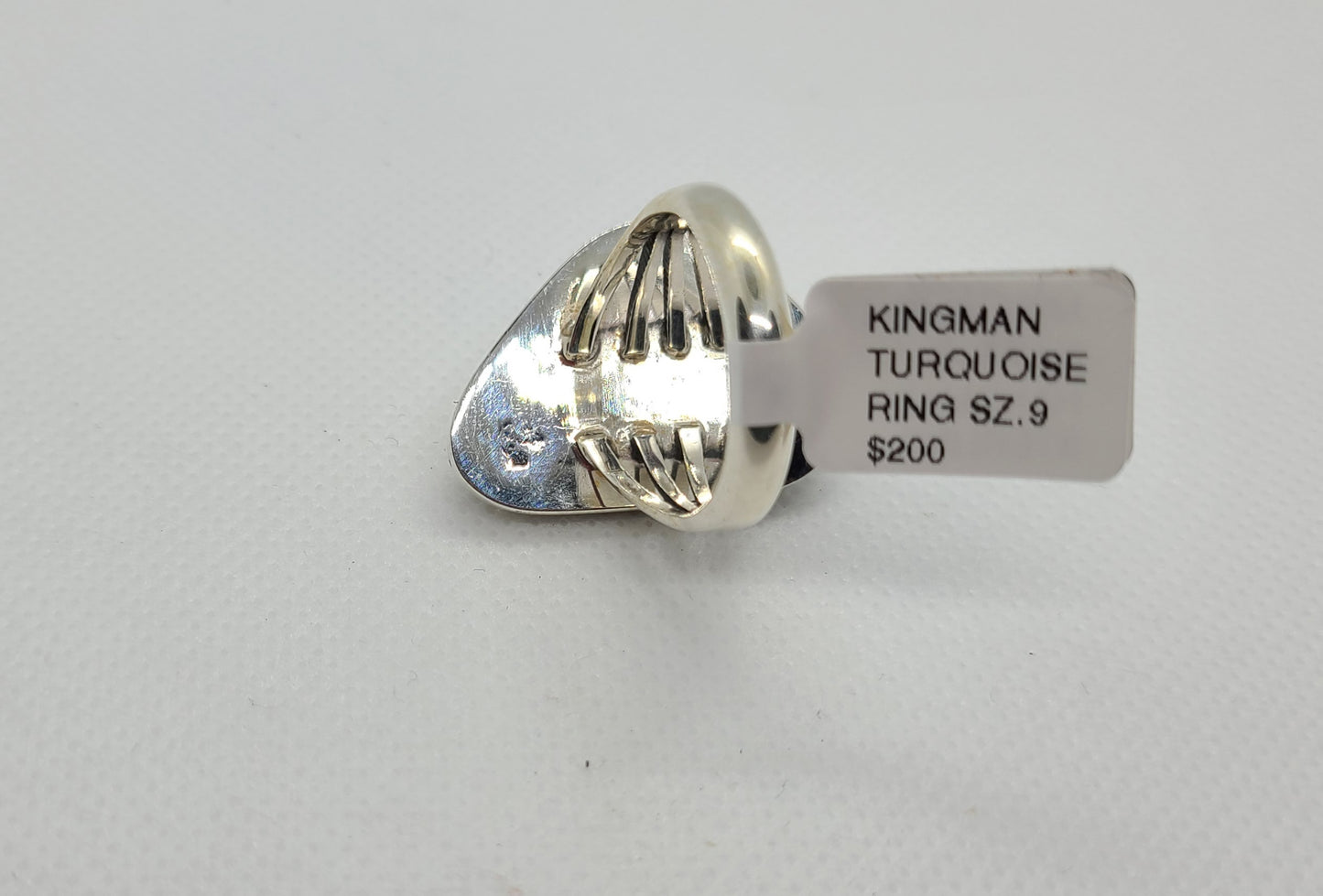 Kingman Turquoise Ring by Navajo Artist, Mike Smith, Size 9