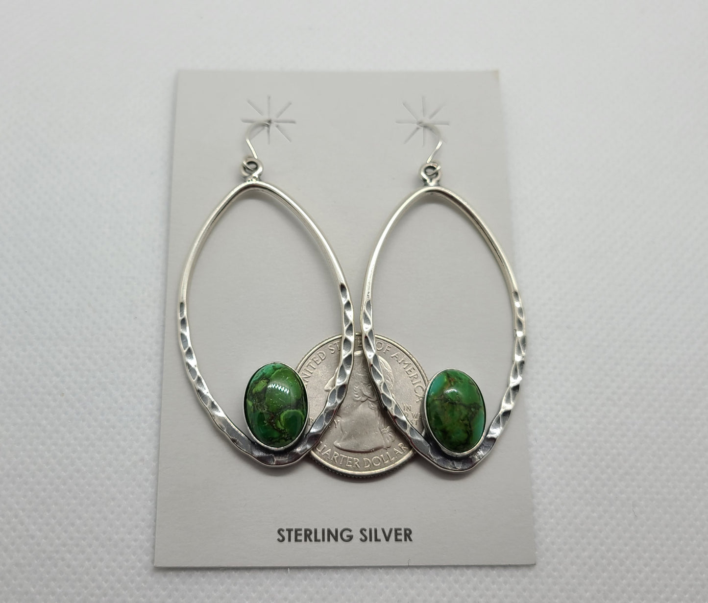 Sonoran Gold Turquoise Long Oval Earrings, Sterling Silver