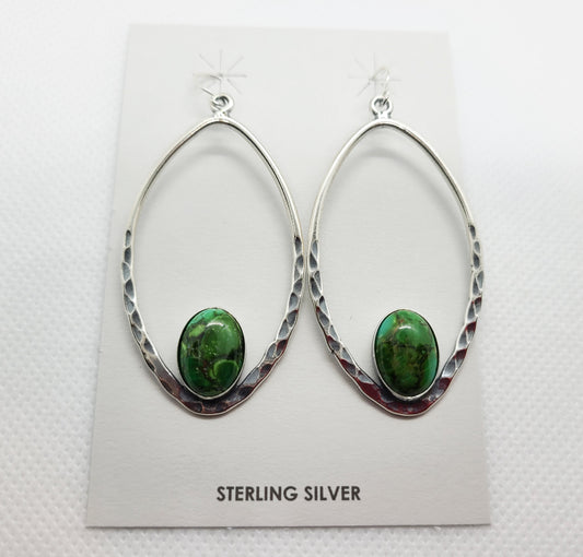 Sonoran Gold Turquoise Long Oval Earrings, Sterling Silver