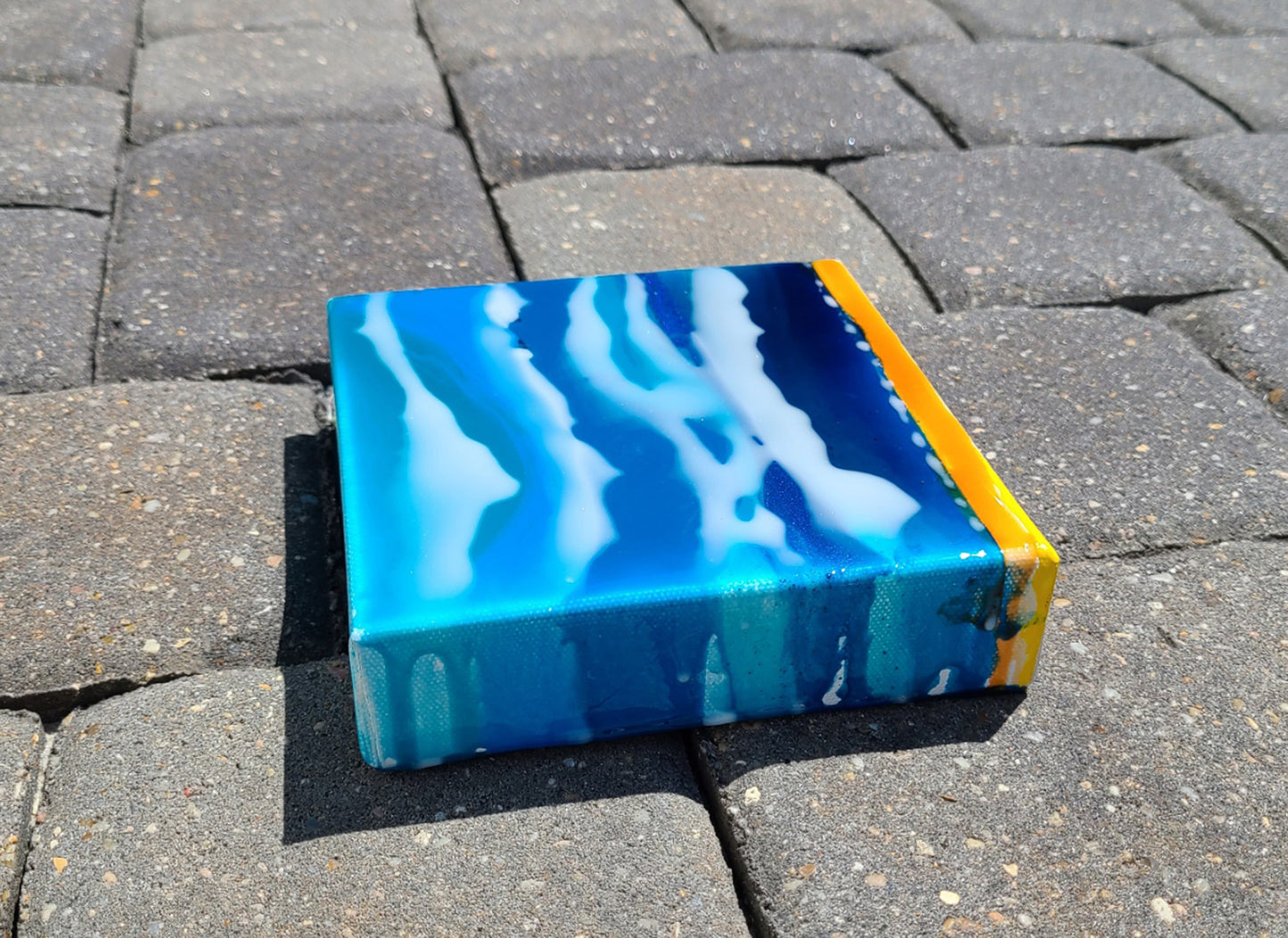 Small 6x6 Canvas and Resin Art, Sunset Over The Ocean