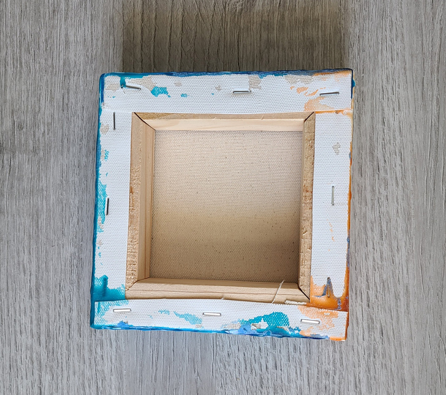 Small 6x6 Canvas and Resin Art, Sunset Over The Ocean