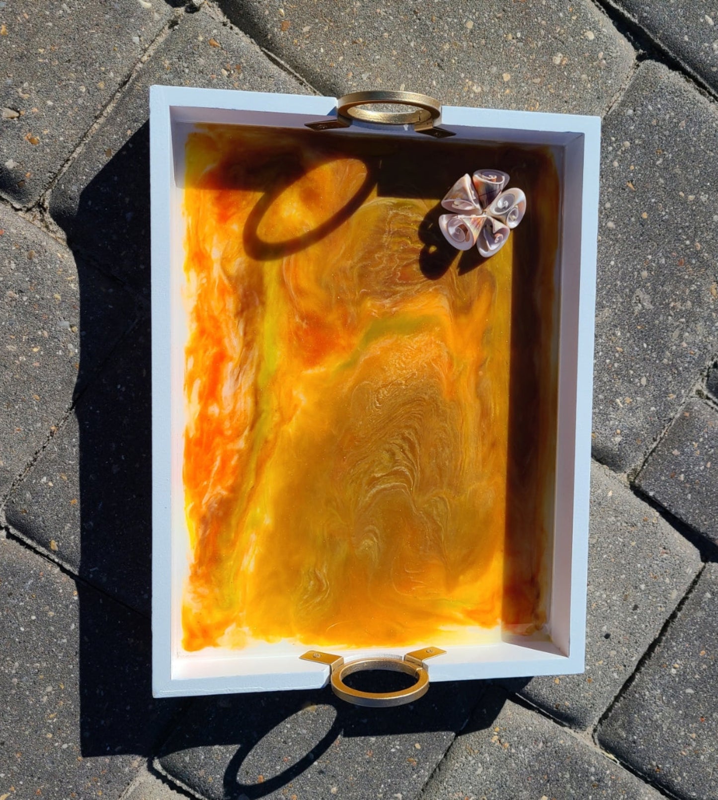 White Tray With Sunshine and Shells Resin