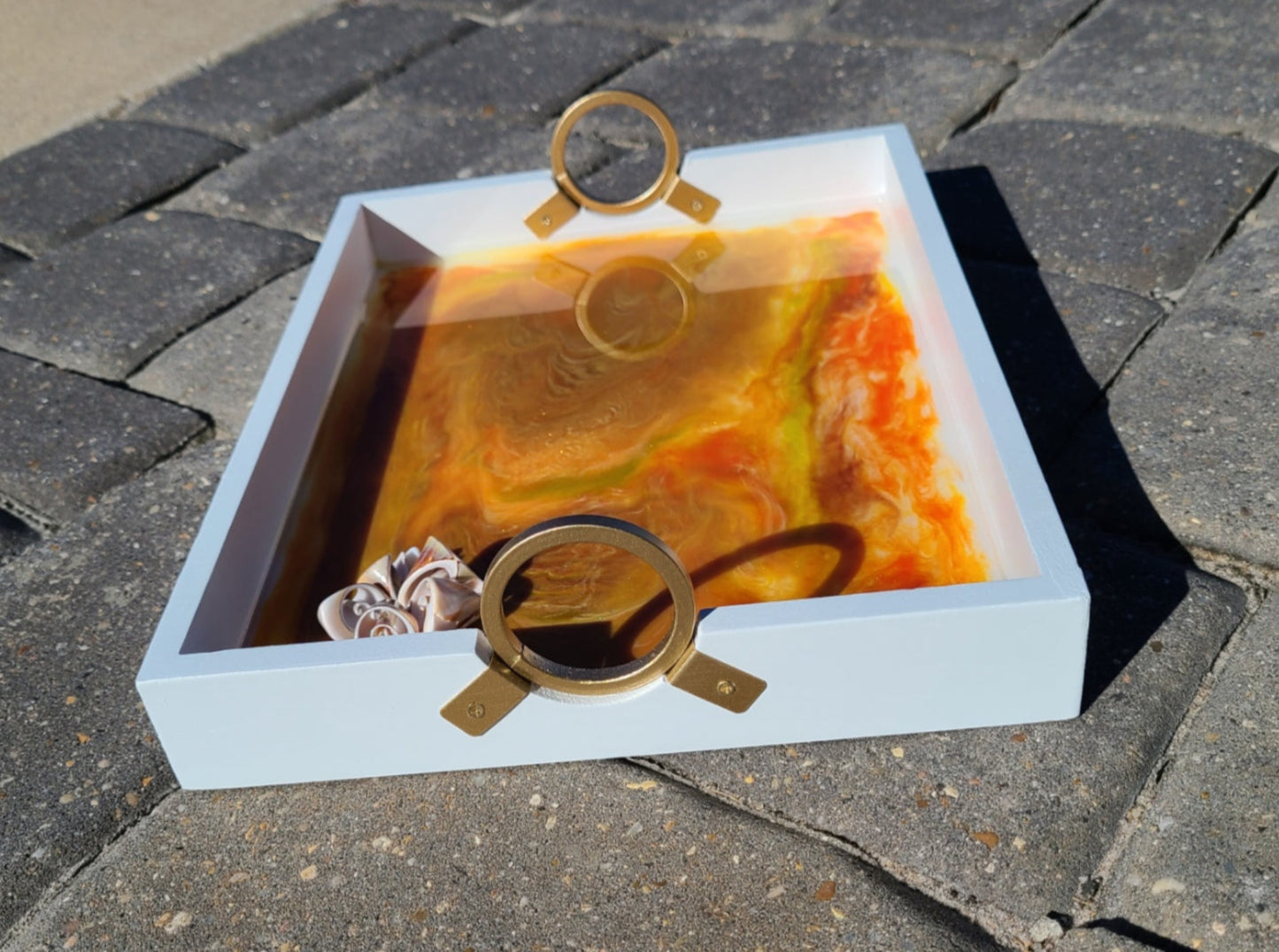 White Tray With Sunshine and Shells Resin