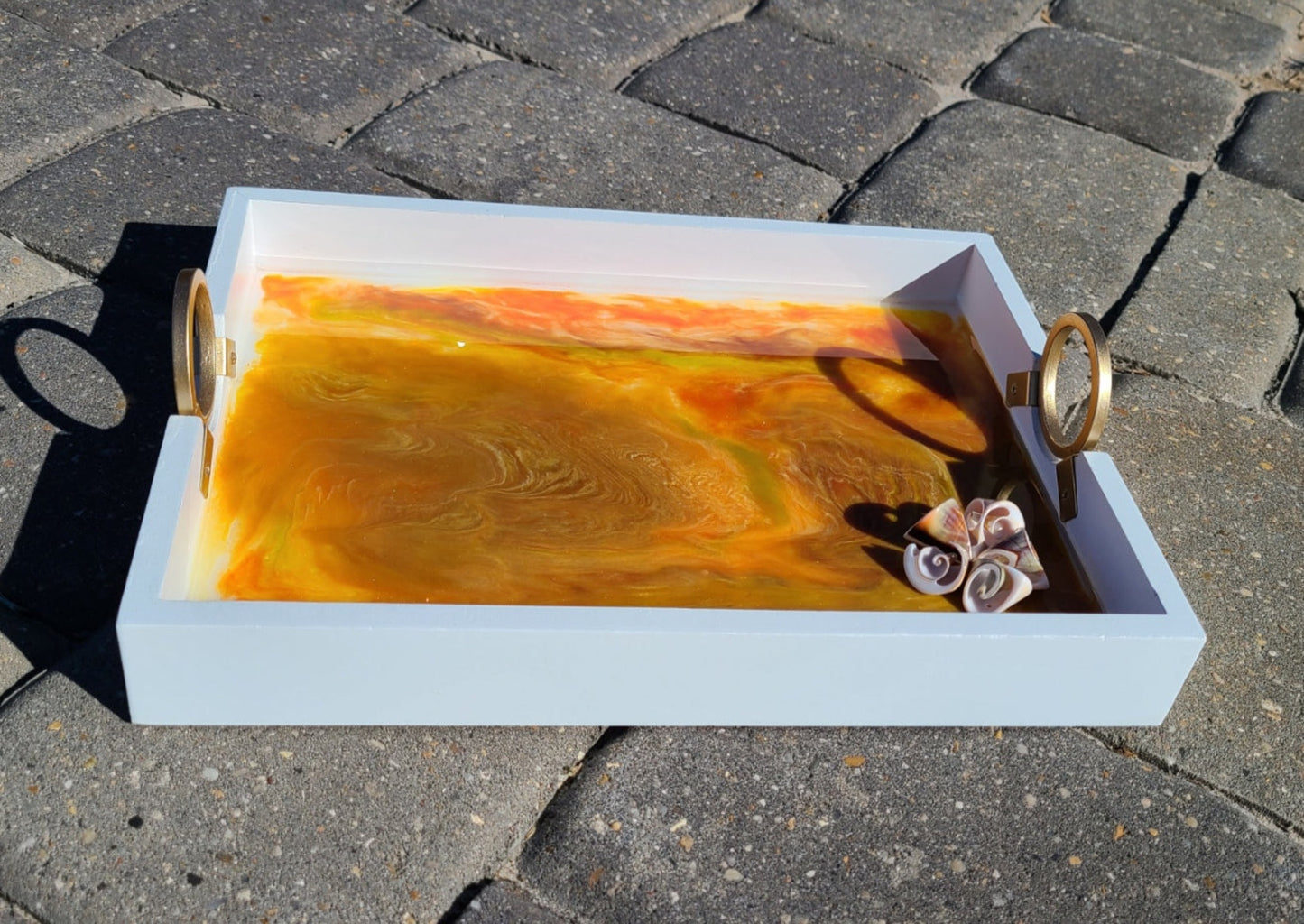 White Tray With Sunshine and Shells Resin