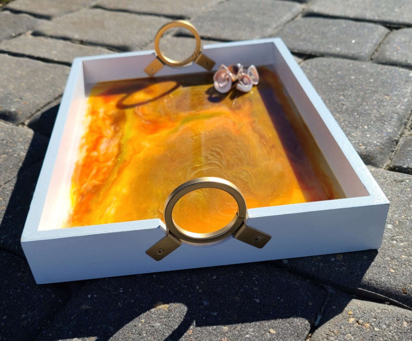 White Tray With Sunshine and Shells Resin