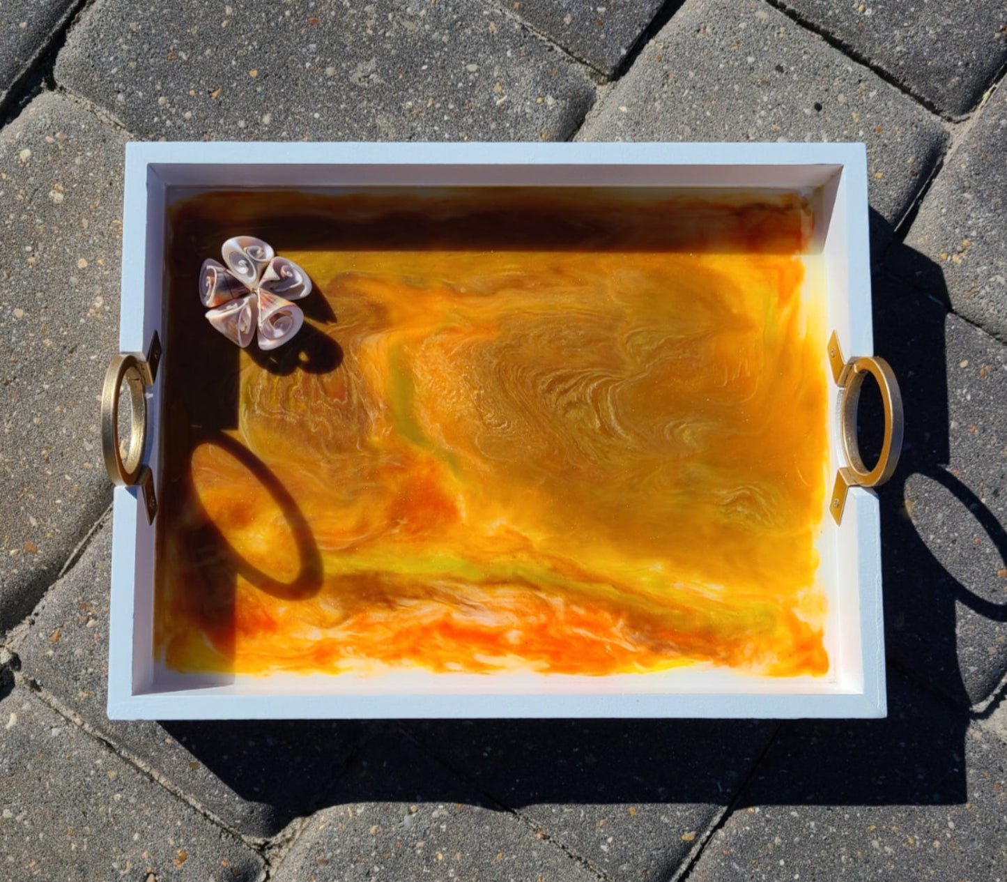 White Tray With Sunshine and Shells Resin