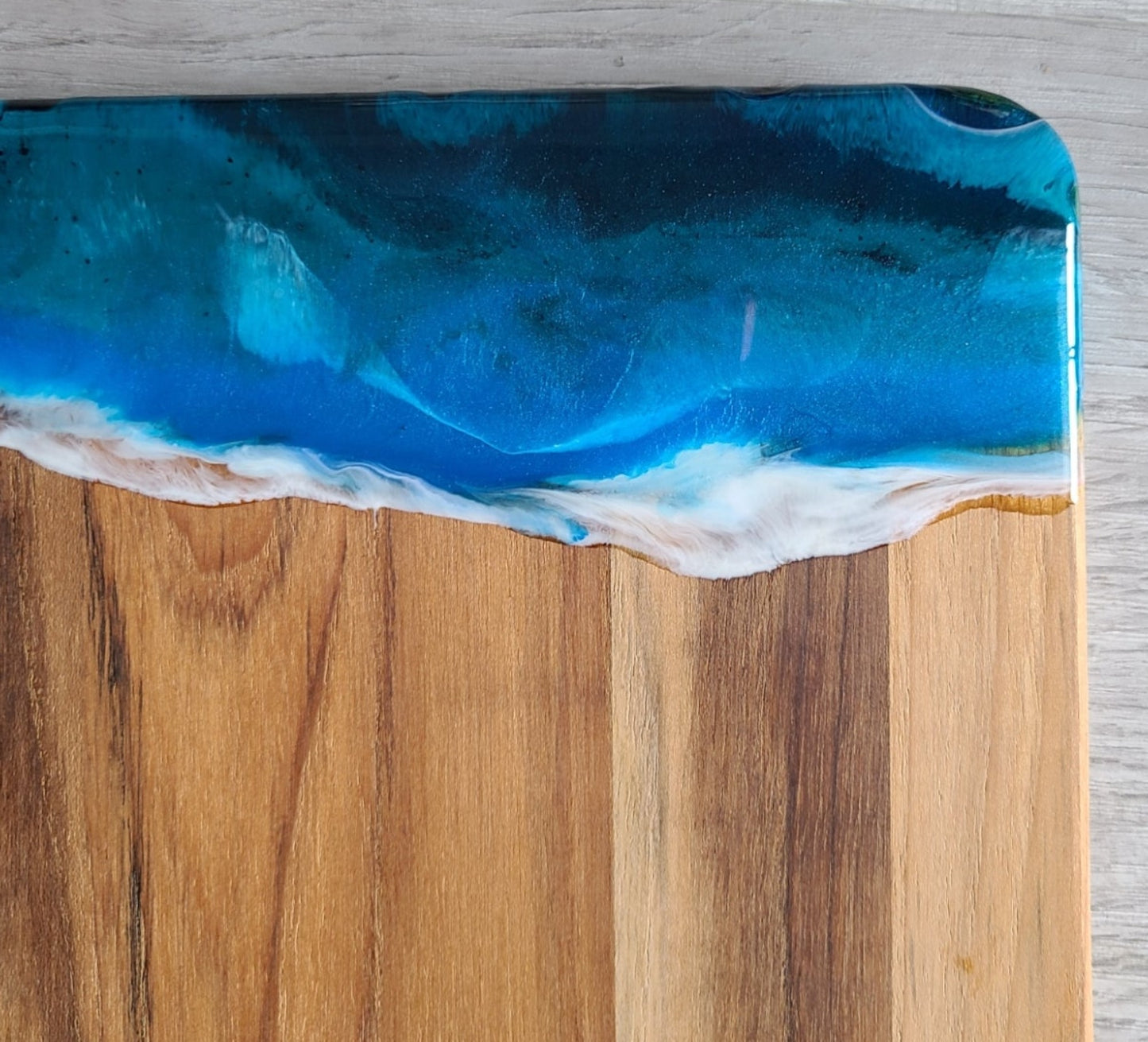 Teak Cutting Board With Resin Ocean Scene, Striking Colors