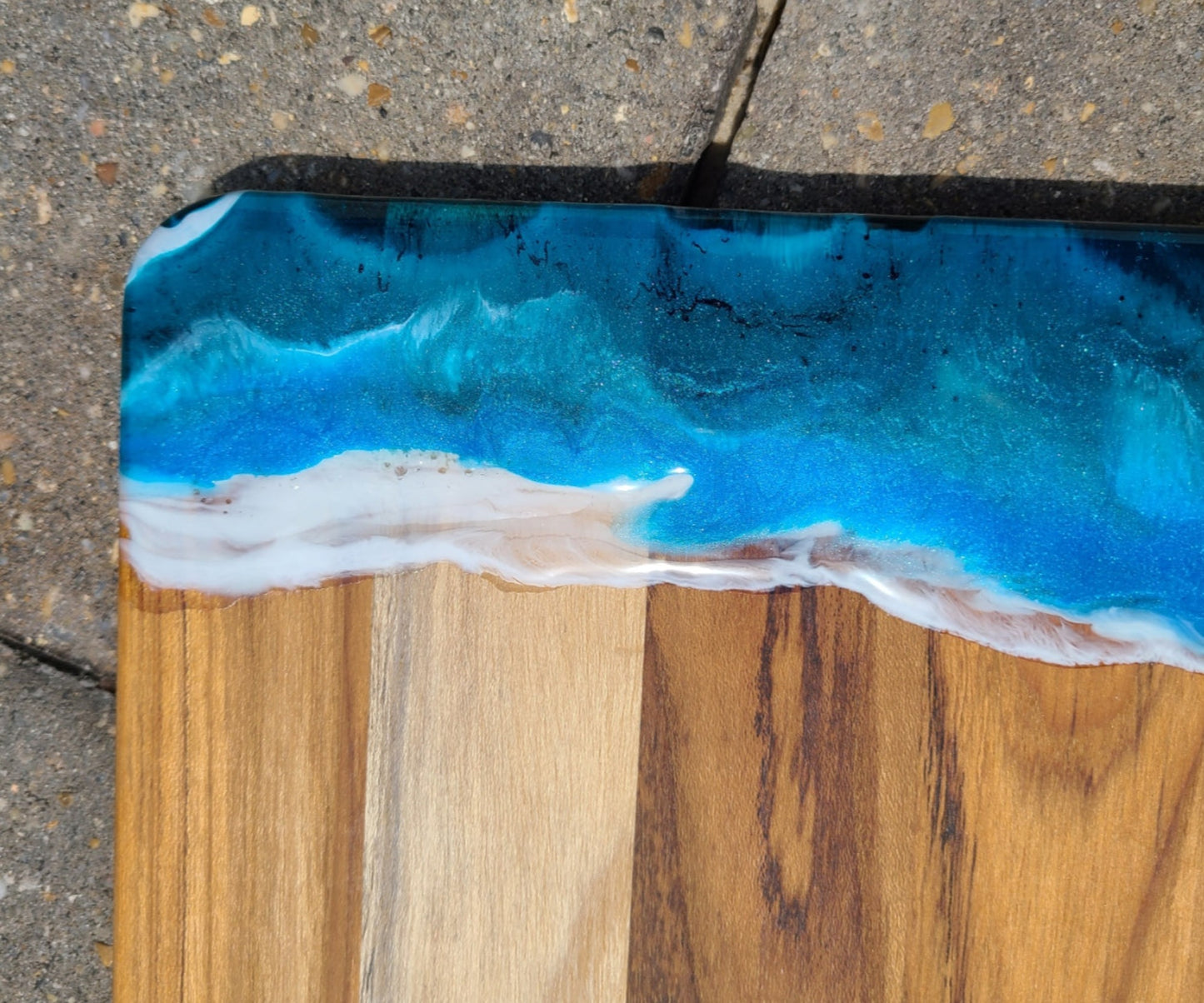 Teak Cutting Board With Resin Ocean Scene, Striking Colors