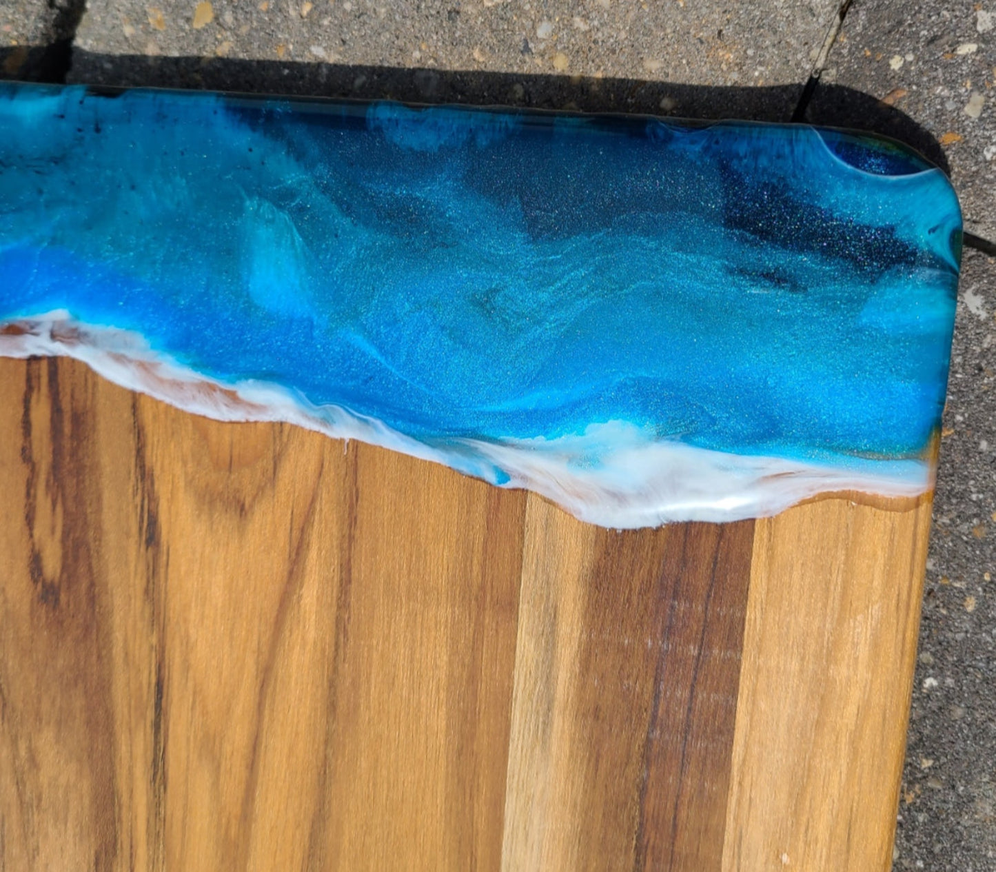 Teak Cutting Board With Resin Ocean Scene, Striking Colors
