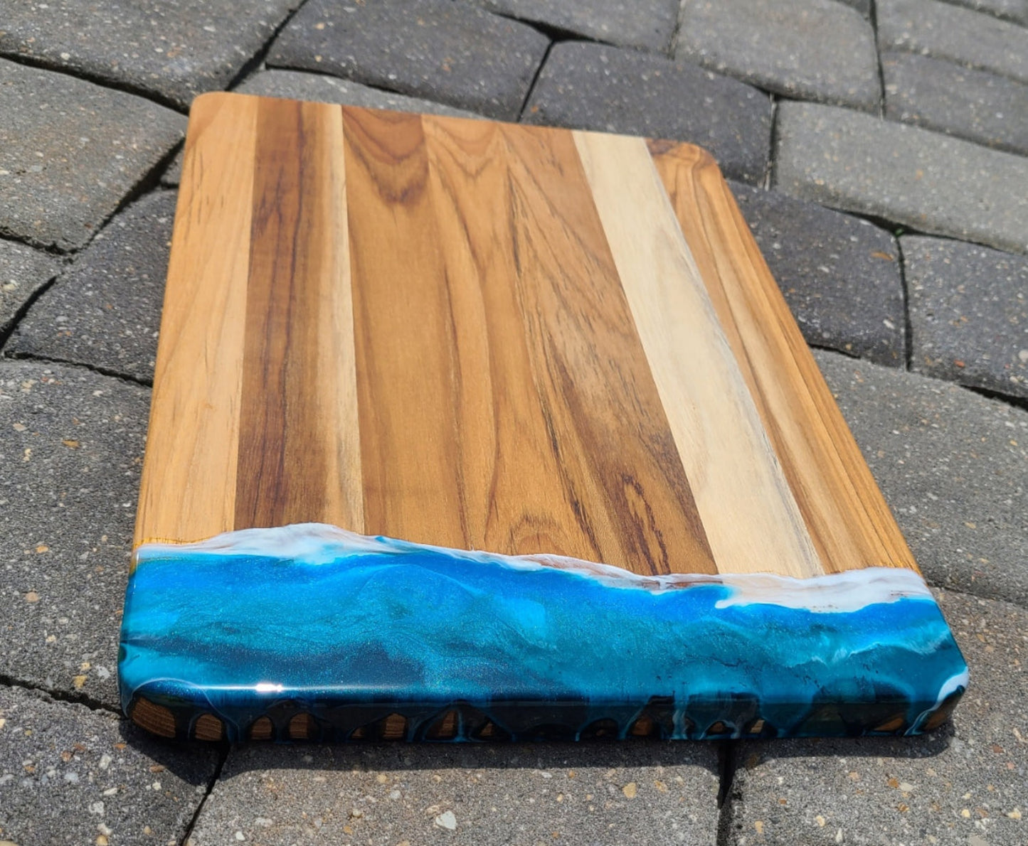 Teak Cutting Board With Resin Ocean Scene, Striking Colors