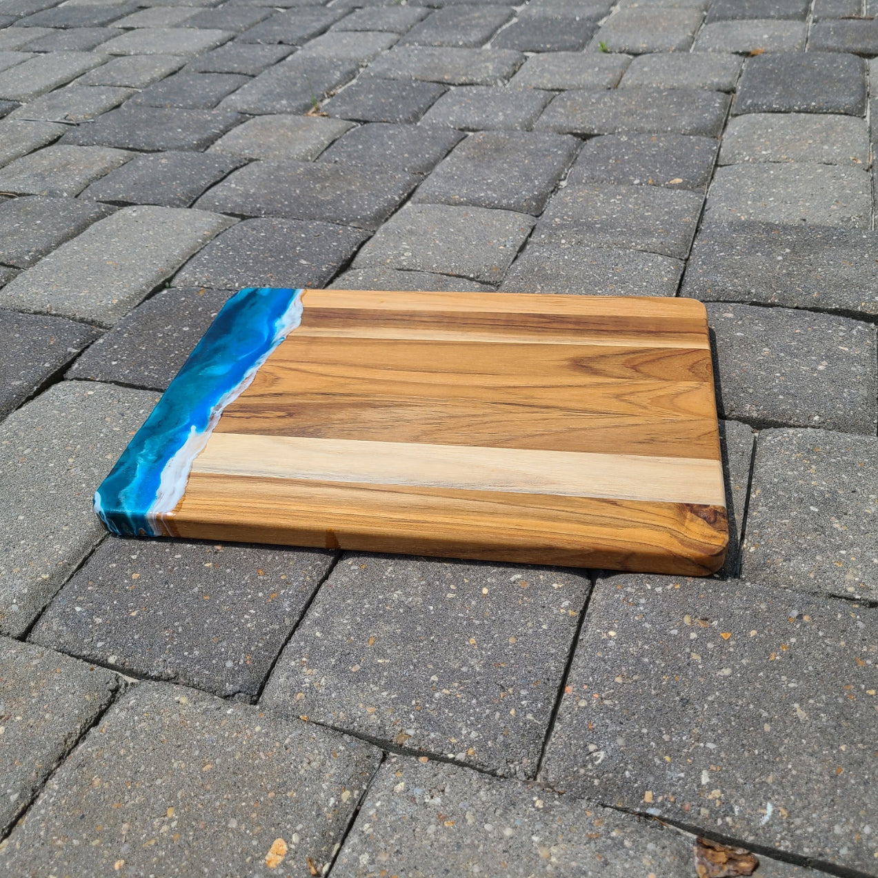 Teak Cutting Board With Resin Ocean Scene, Striking Colors