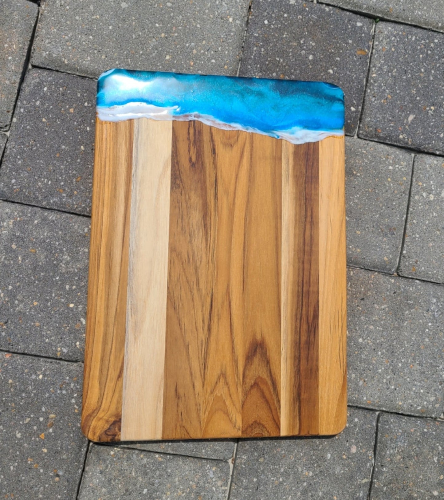Teak Cutting Board With Resin Ocean Scene, Striking Colors