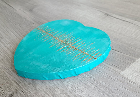 Teal Glittery Heart Canvas Wall Hanging, 8 inches