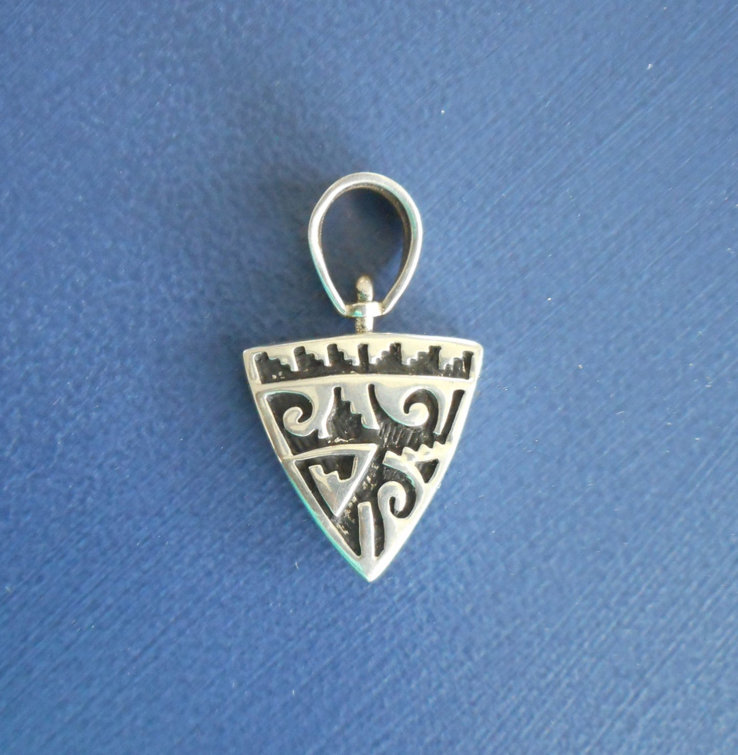 Inlay Reversible Pendant, Triangle Shape, Sterling Silver