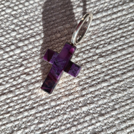 Sugilite Cross Pendant, Wearable 3 Ways