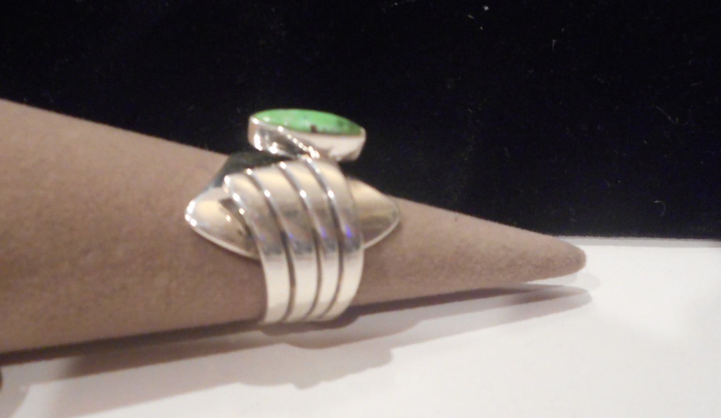 Adjustable Green Turquoise Ring, Sterling, Gertrude Zachary