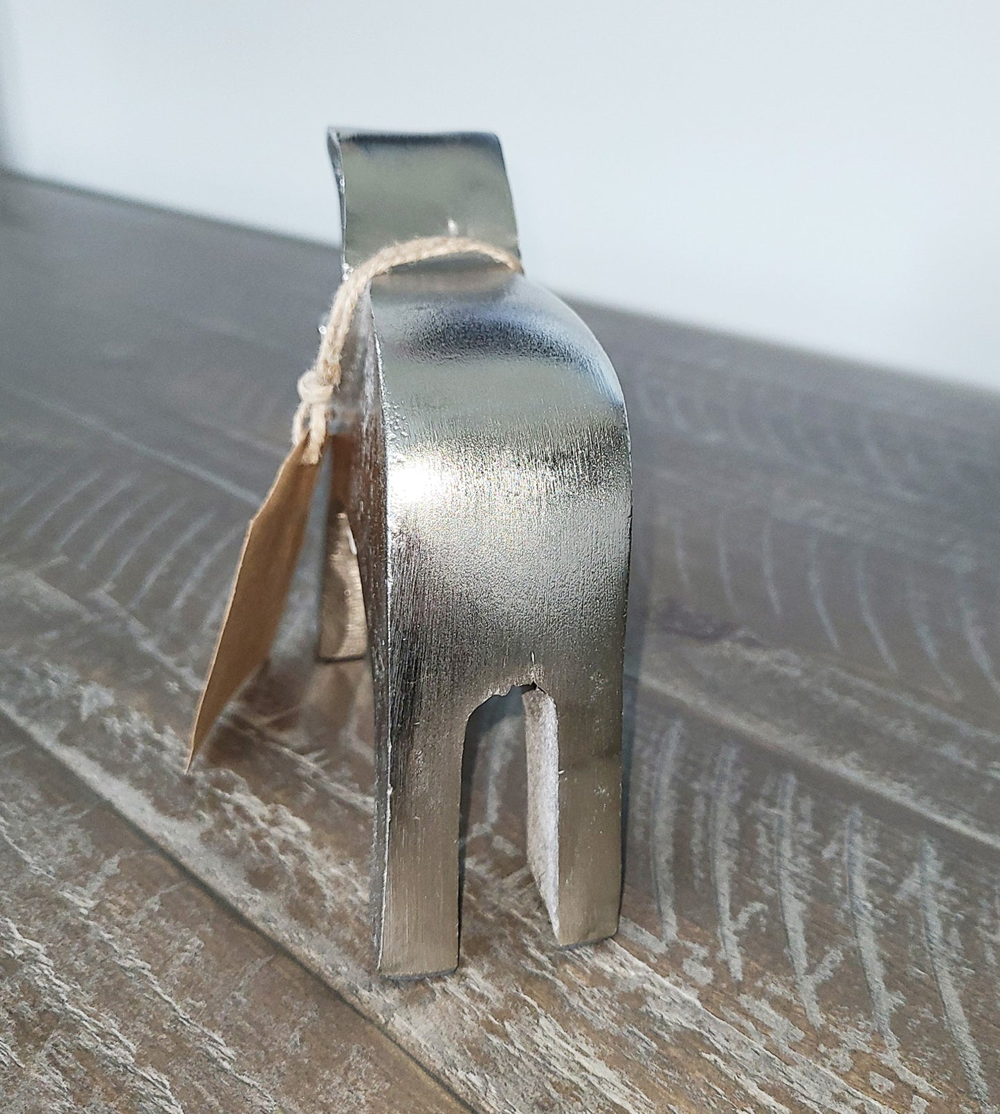 Baby Elephant Small Sculpture, Tusk, Tusk, Silver Tone, 6 inches Tall