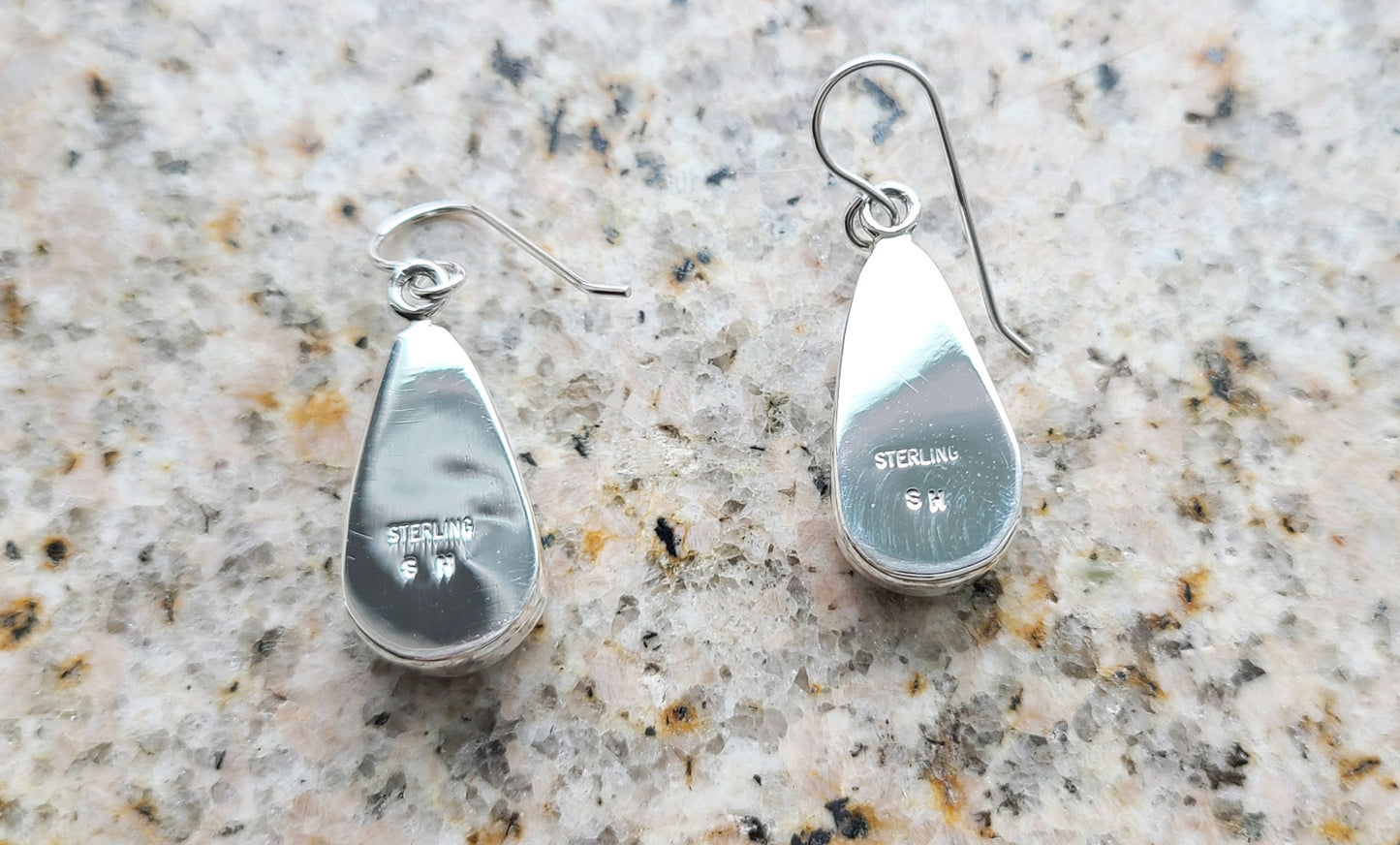Native American Earrings, White Buffalo Pear Shaped, French Hook Dangle