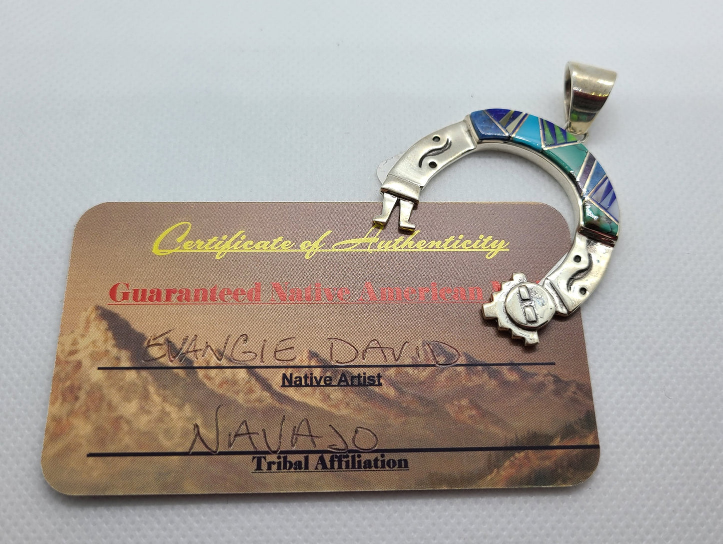 Curved Yei Pendant, Sterling Silver and Inlay