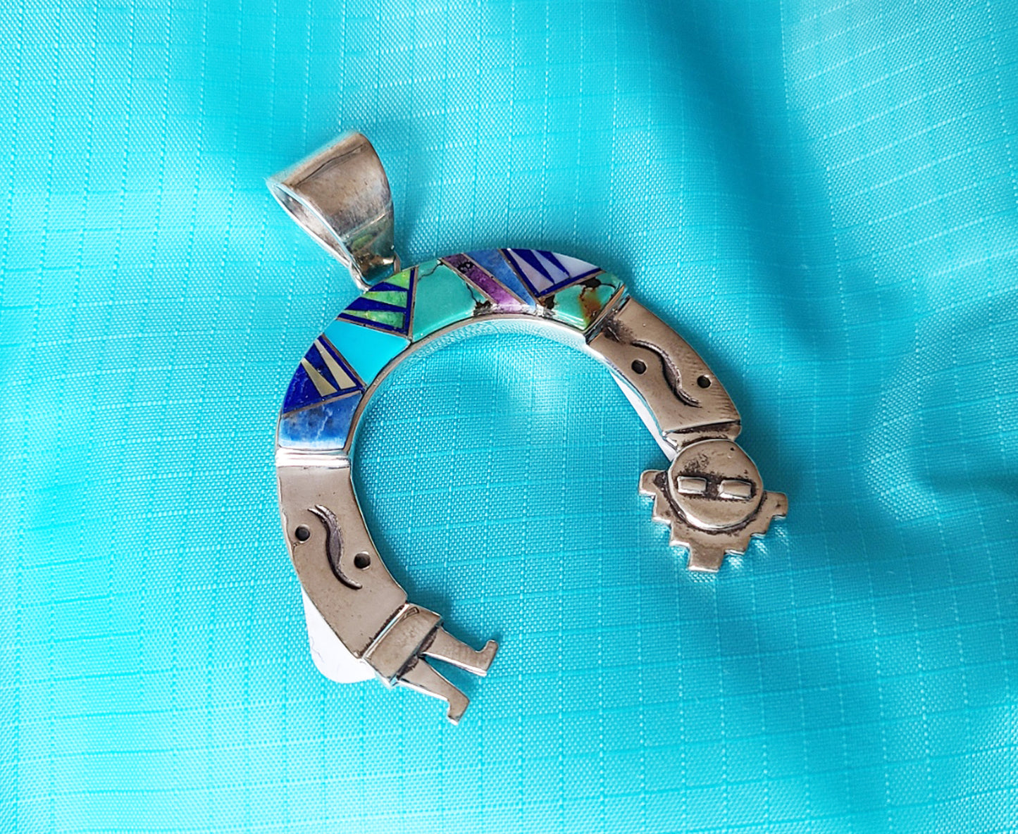 Curved Yei Pendant, Sterling Silver and Inlay