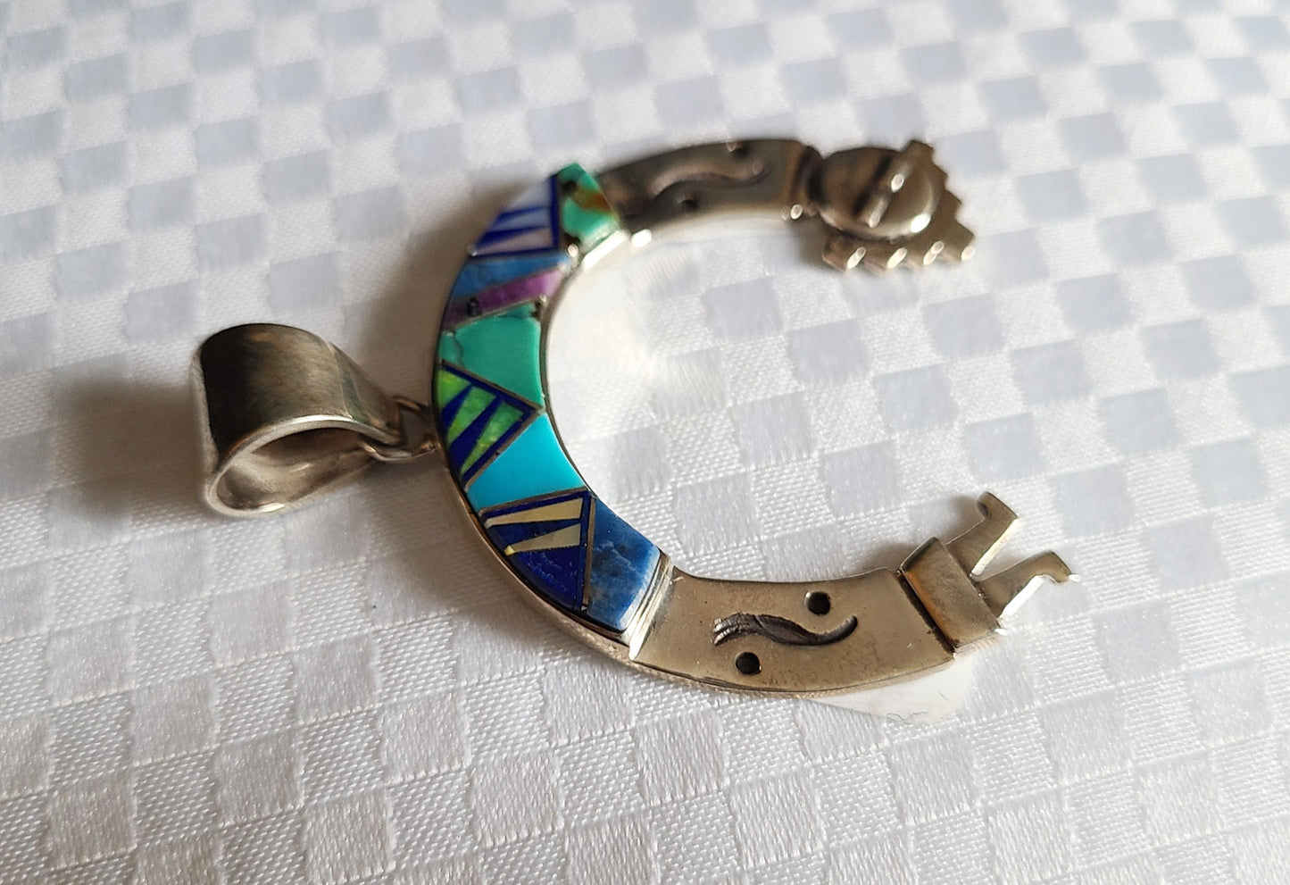 Curved Yei Pendant, Sterling Silver and Inlay