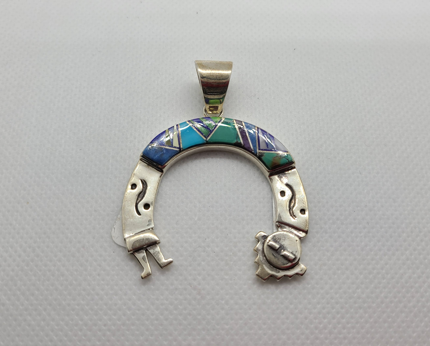 Curved Yei Pendant, Sterling Silver and Inlay