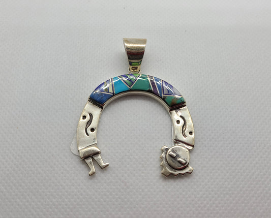 Curved Yei Pendant, Sterling Silver and Inlay