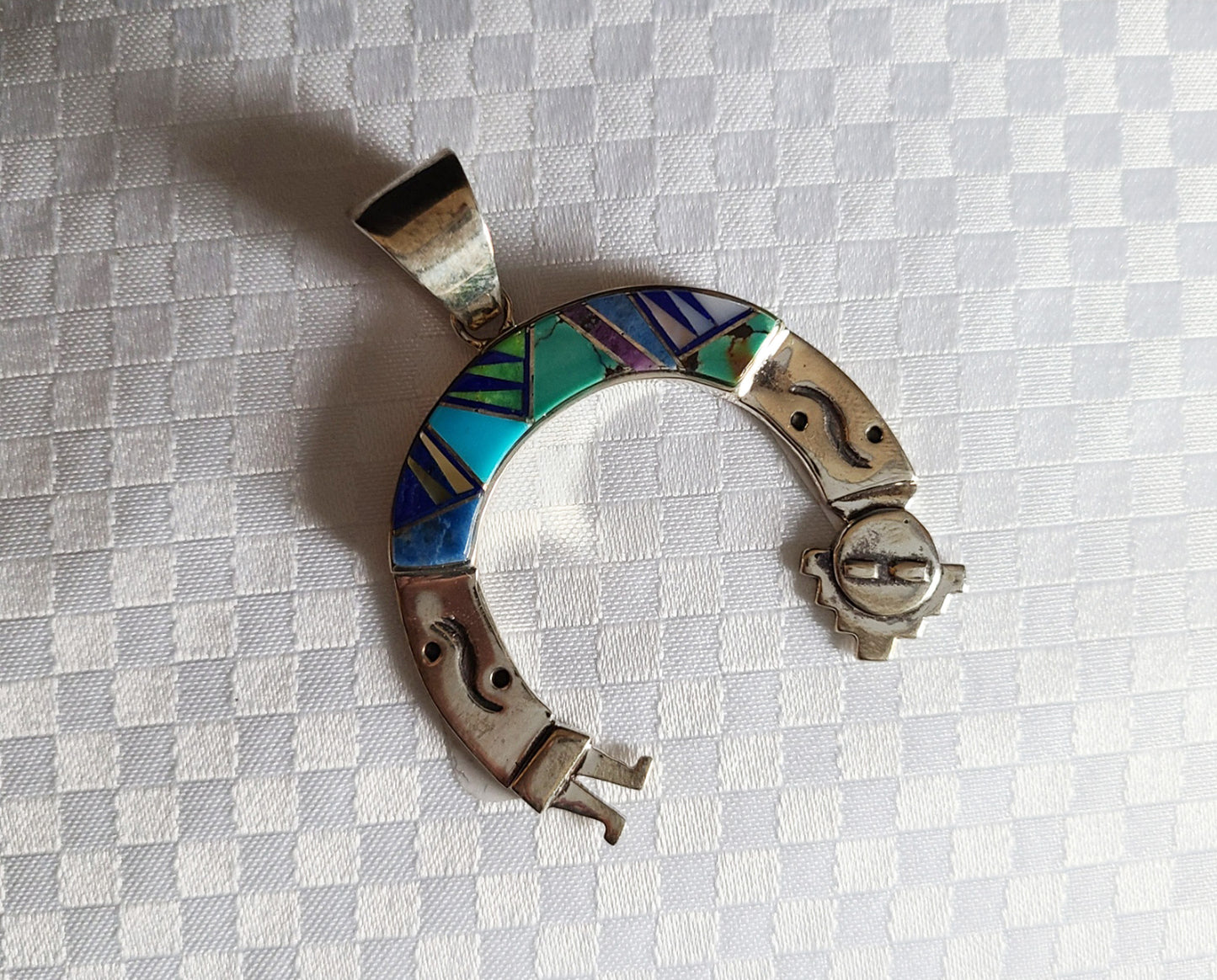 Curved Yei Pendant, Sterling Silver and Inlay