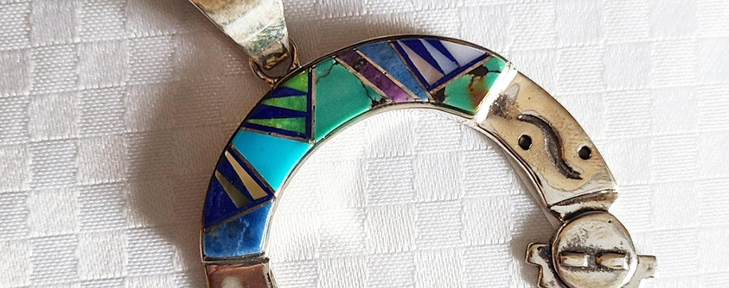 Curved Yei Pendant, Sterling Silver and Inlay