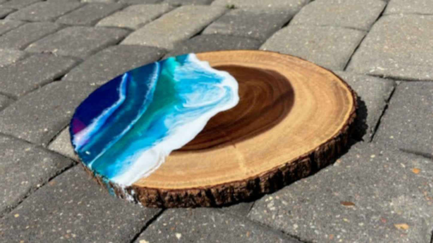 Wood Slice With Resin Ocean Scene