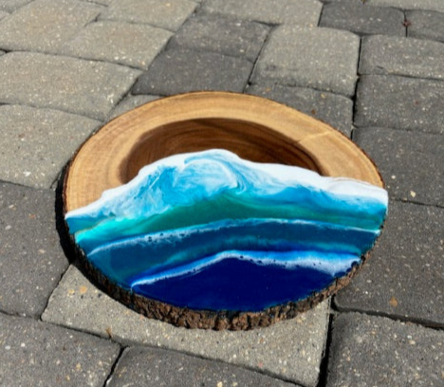 Wood Slice With Resin Ocean Scene