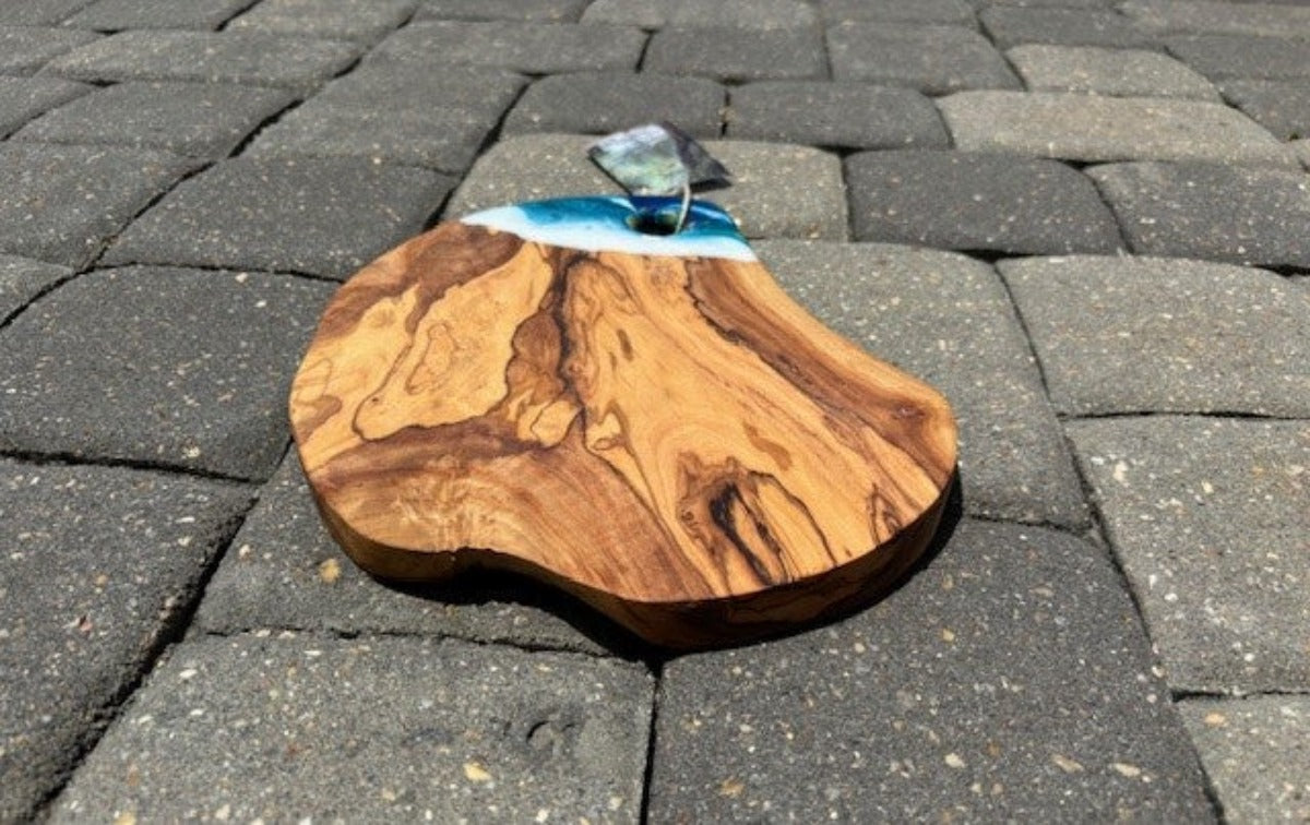 Olive Wood Live Edge Small Cutting Board, Ocean Waves