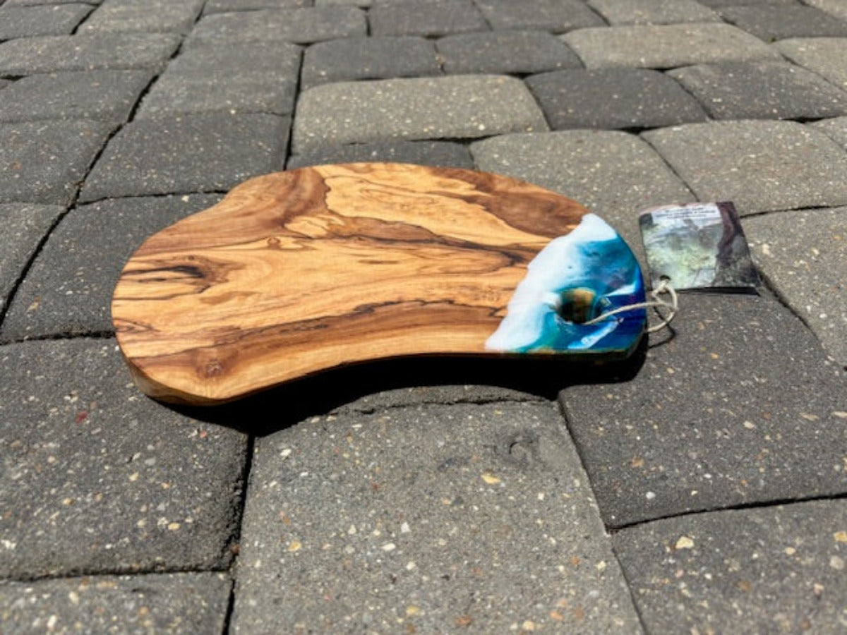 Olive Wood Live Edge Small Cutting Board, Ocean Waves