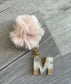 Letter M, Initial M keychain, Gold, White and Clear