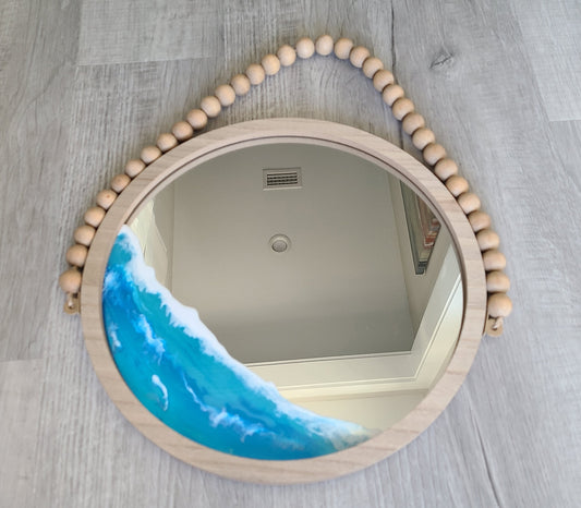 Round Ocean Themed Mirror With Beaded Hanger