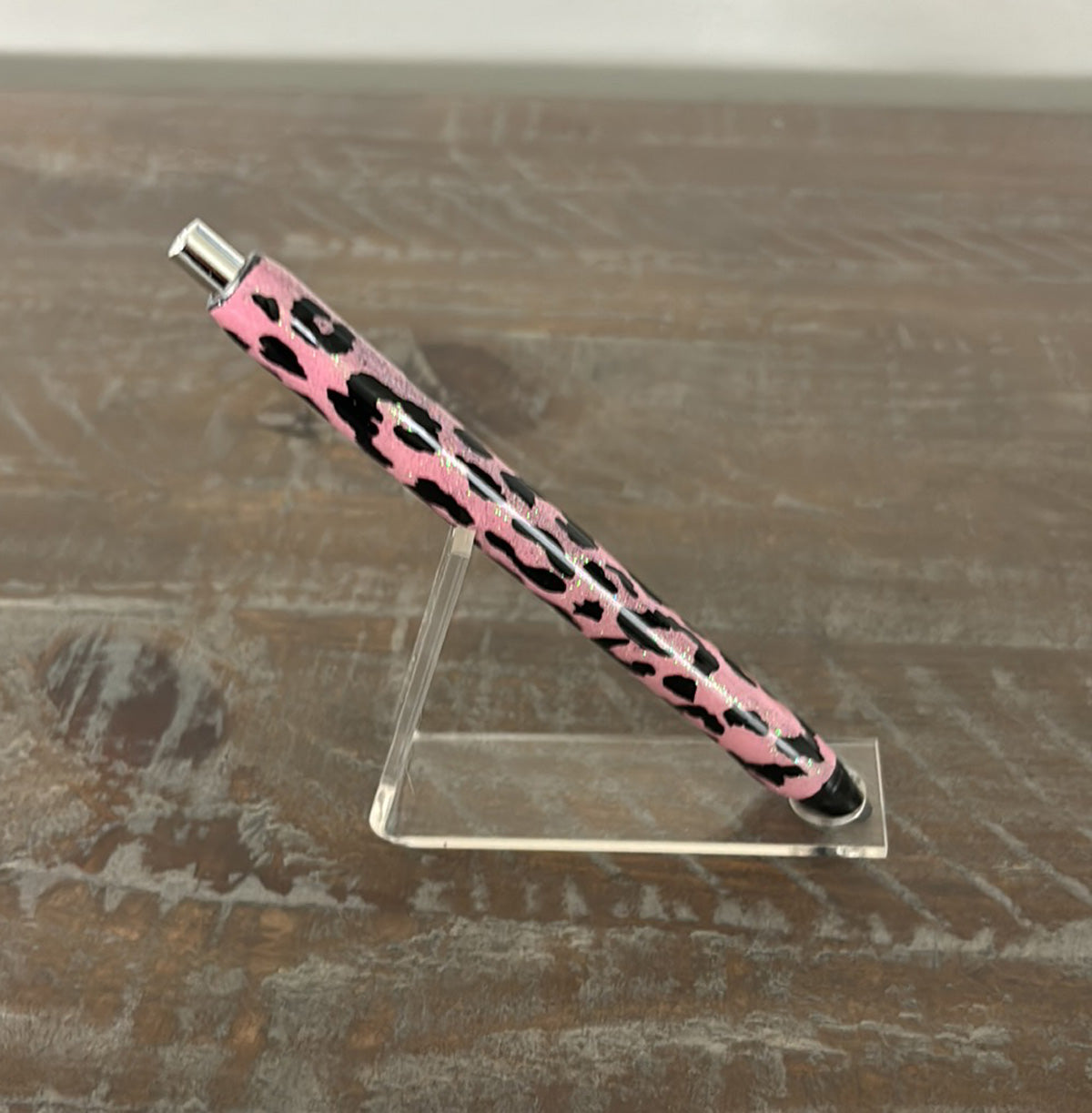 Pink Glitter Animal Print Resin Writing Pen, Black Gel, Refillable