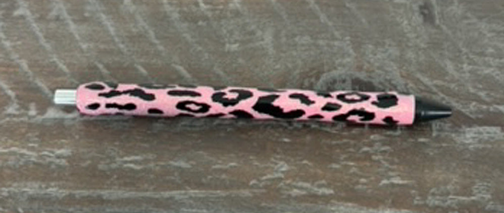 Pink Glitter Animal Print Resin Writing Pen, Black Gel, Refillable