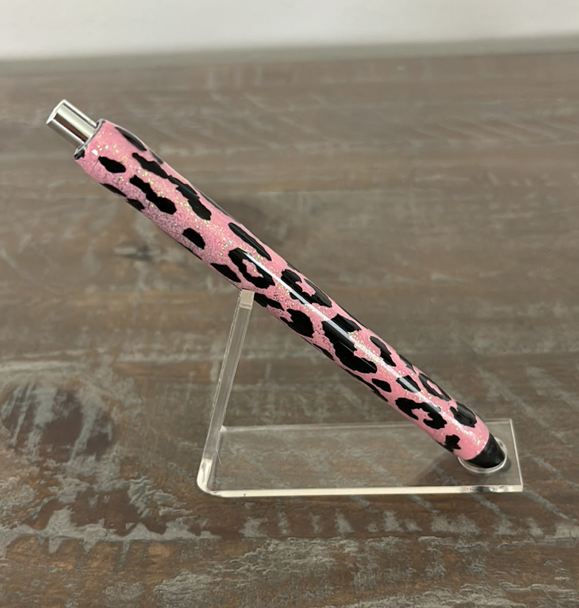 Pink Glitter Animal Print Resin Writing Pen, Black Gel, Refillable