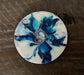 Abstract Round Coasters, Turquoise, Blue, Black and White With Metal Holder