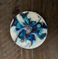 Abstract Round Coasters, Turquoise, Blue, Black and White With Metal Holder