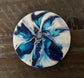 Abstract Round Coasters, Turquoise, Blue, Black and White With Metal Holder